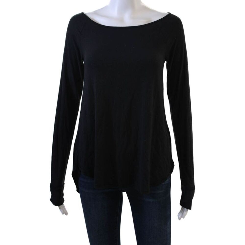 Calypso Saint Barth Women Black Basic Long Sleeve Round Neck T-Shirt Size S